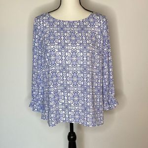 Talbots Top Blouse Petite Medium Mosaic Print Blo… - image 1